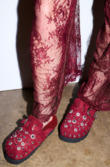 AZALEA WANG CHATTER BURGUNDY FUR SLIP ON CLOG