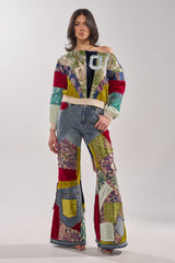 MIXED EMOTIONS BROCADE PATCHWORK FLARE DENIM