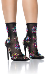 AZALEA WANG FAIRGROUND MULTI GEM CLUSTER MESH BOOTIE