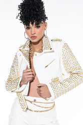 AZALEA WANG GOLDIE MIX METAL MOTO JACKET