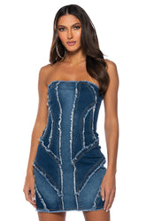 DENIM DIVA COLOR BLOCKED MINI DRESS