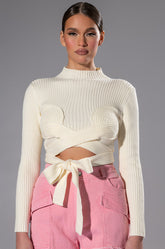 EYES UP HERE WRAP DETAIL LONG SLEEVE SWEATER