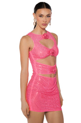 FEELIN ROSEY RHINESTONE MINI DRESS IN PINK