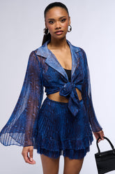 FIERCE ENERGY TIE FRONT ANGEL SLEEVE CROP BLOUSE