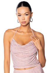 GLITZY RHINESTONE MESH HALTER TOP