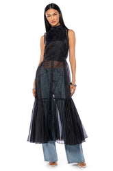 FITTED BUTTON DOWN PLEATED SHEER DUSTER