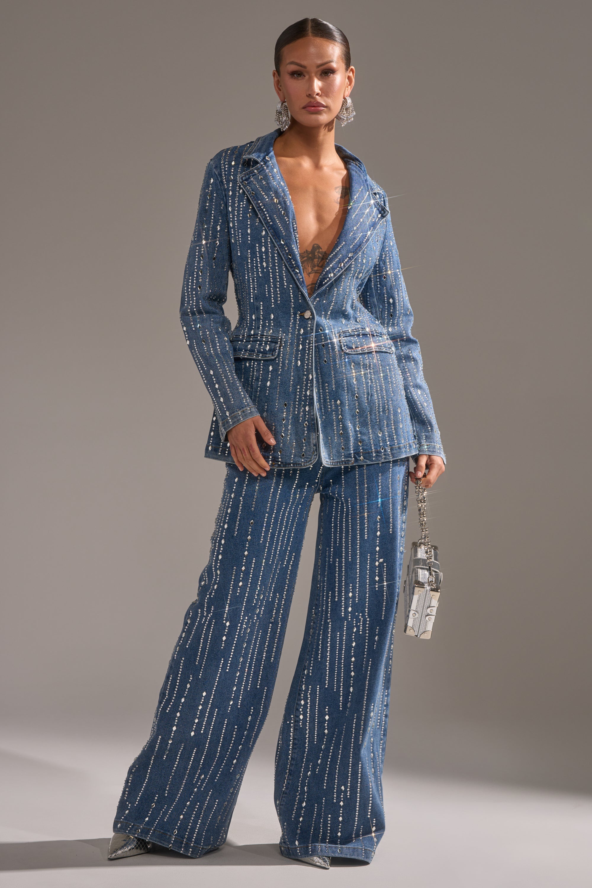 NEVER COME DOWN RHINESTONE DENIM