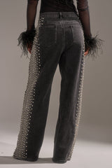FREAKING FIRE EMBELLISHED DENIM