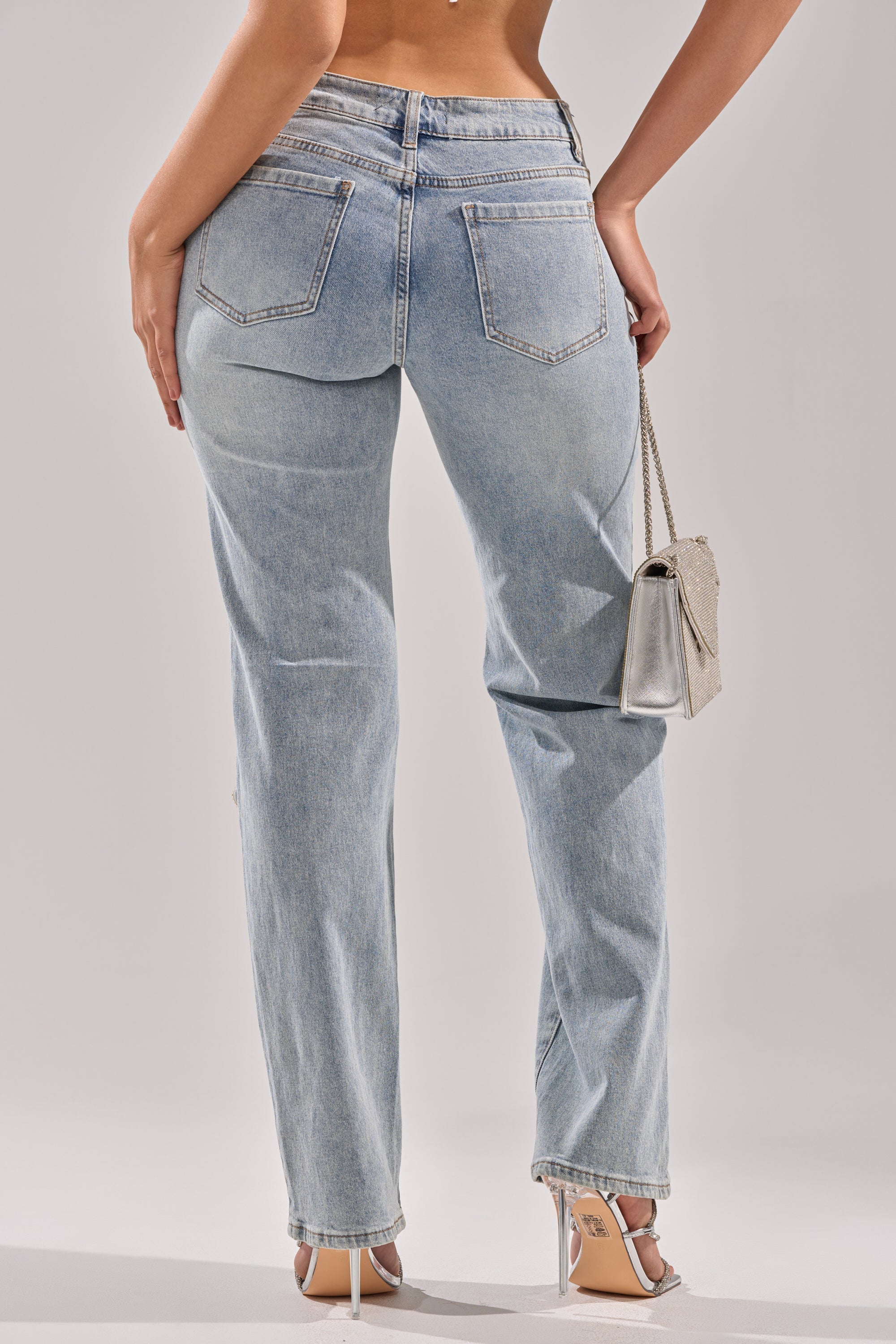 DIVINE FEMININE ENERGY RHINESTONE DETAIL JEANS