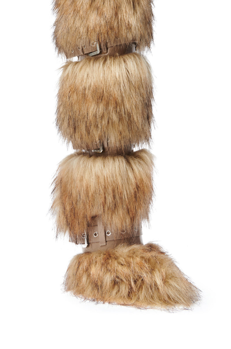AZALEA WANG AMALBERT BROWN MULTI FUR AND BUCKLES BOOT
