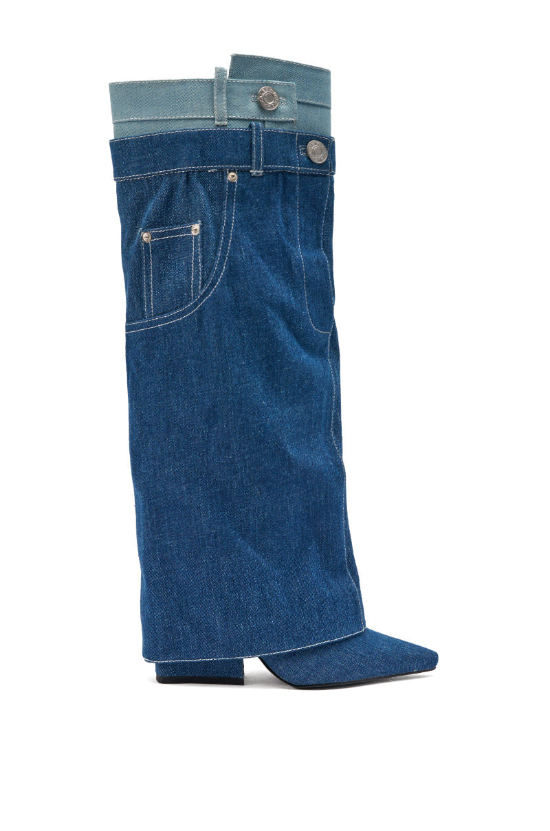 AZALEA WANG DOUBLE FLY DENIM CHUNKY BOOT