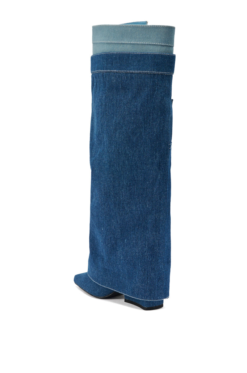 AZALEA WANG DOUBLE FLY DENIM CHUNKY BOOT