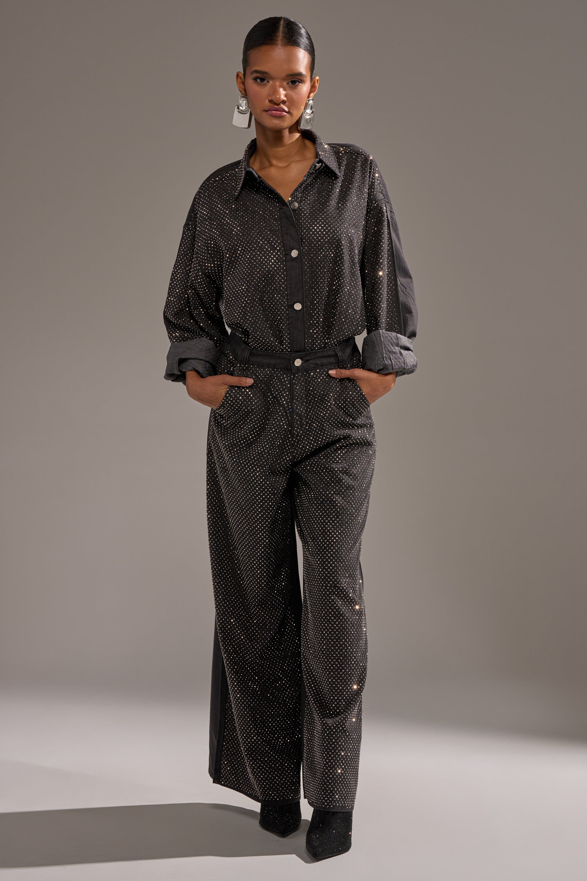 BLING BLING DENIM RELAXED PANT IN BLACK