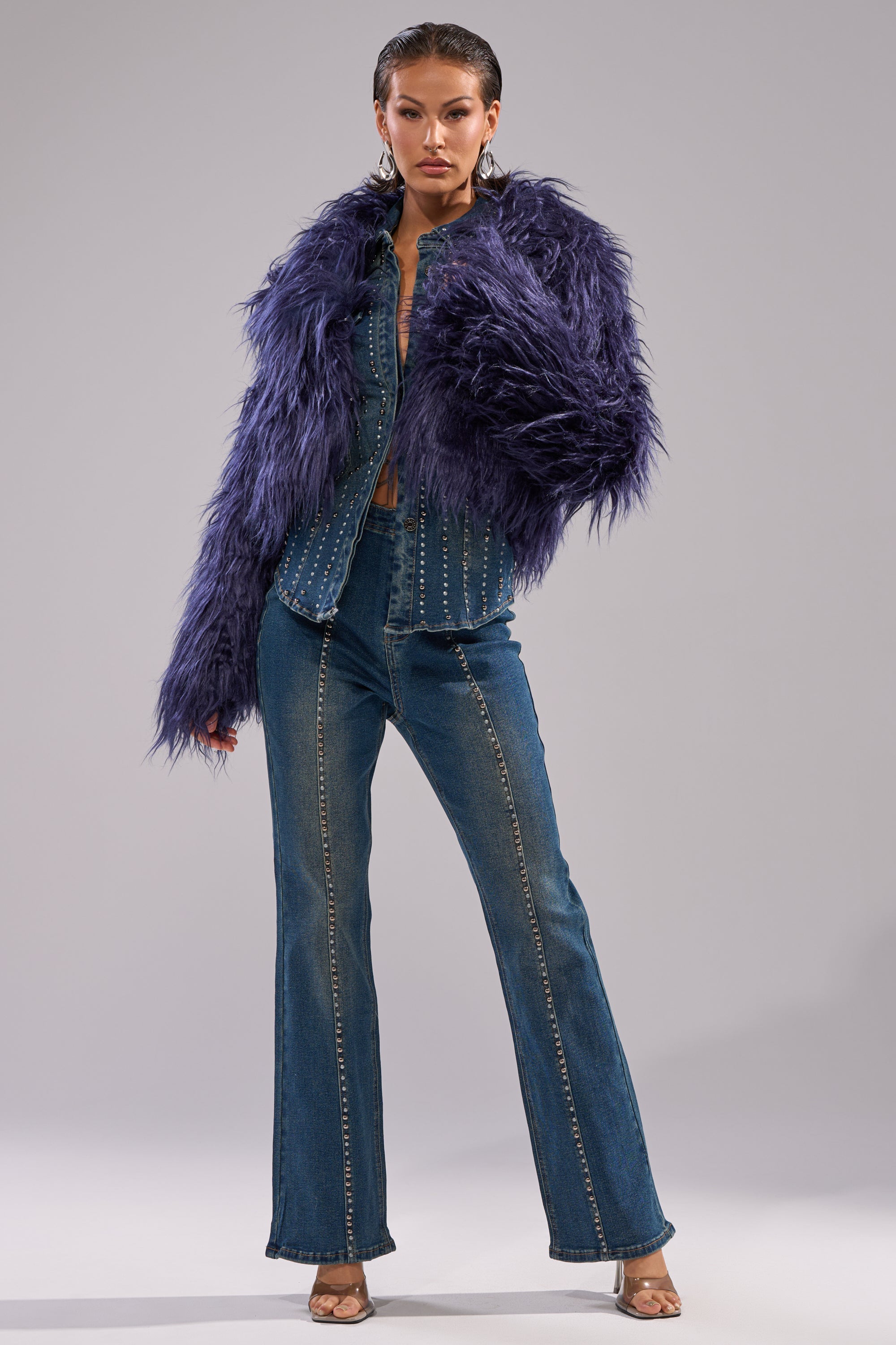 GLAMOUR STUDDED FLARE DENIM PANT