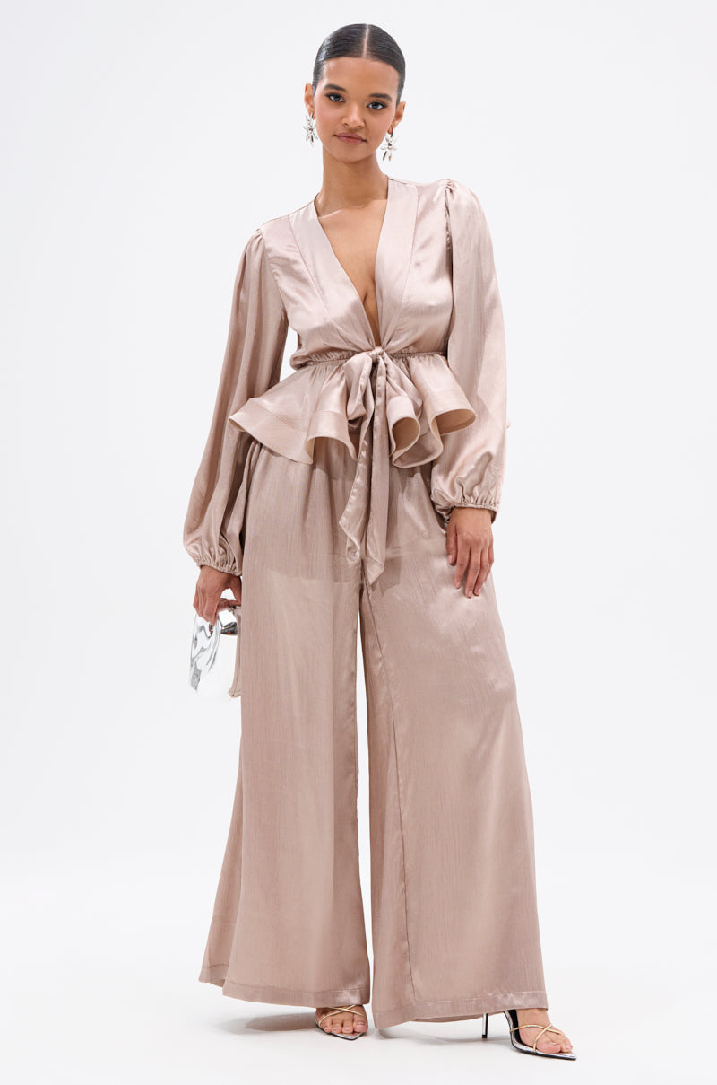 ELEGANT PEPLUM TIE FRONT BLOUSE