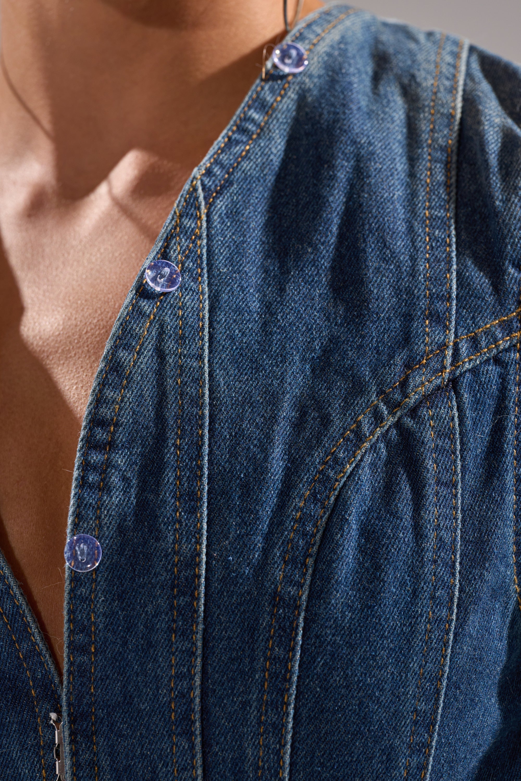 LENNOX DENIM JUMPSUIT WITH FUR ACCENTS