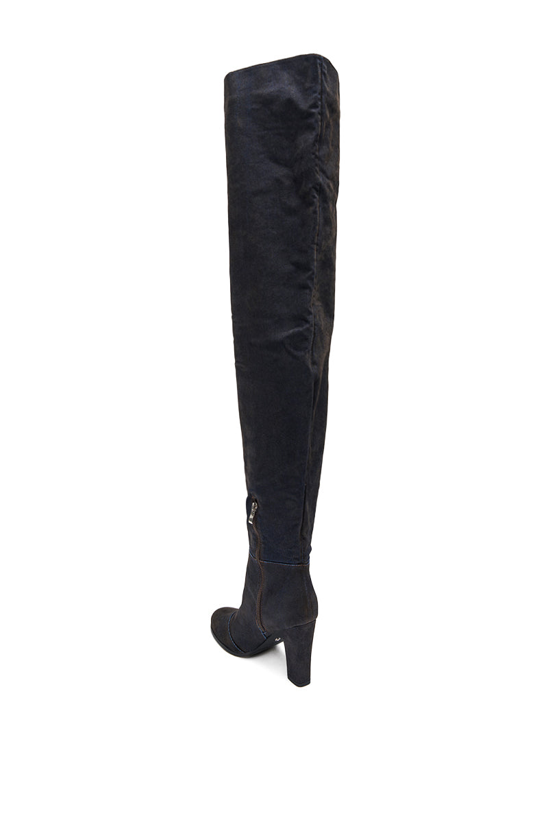 AZALEA WANG NANETTE BLACK DENIM SLOUCHY BLACK ROUND TOE CHUNKY BOOT
