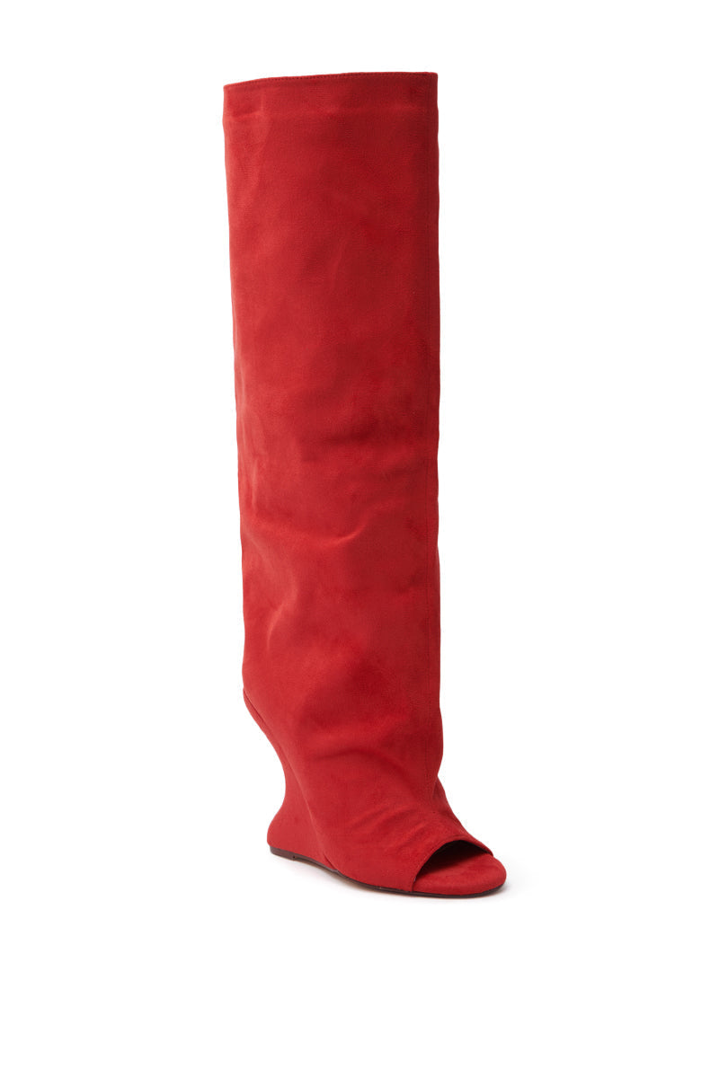 AZALEA WANG VINCENT RED OPEN TOE WEDGE BOOT