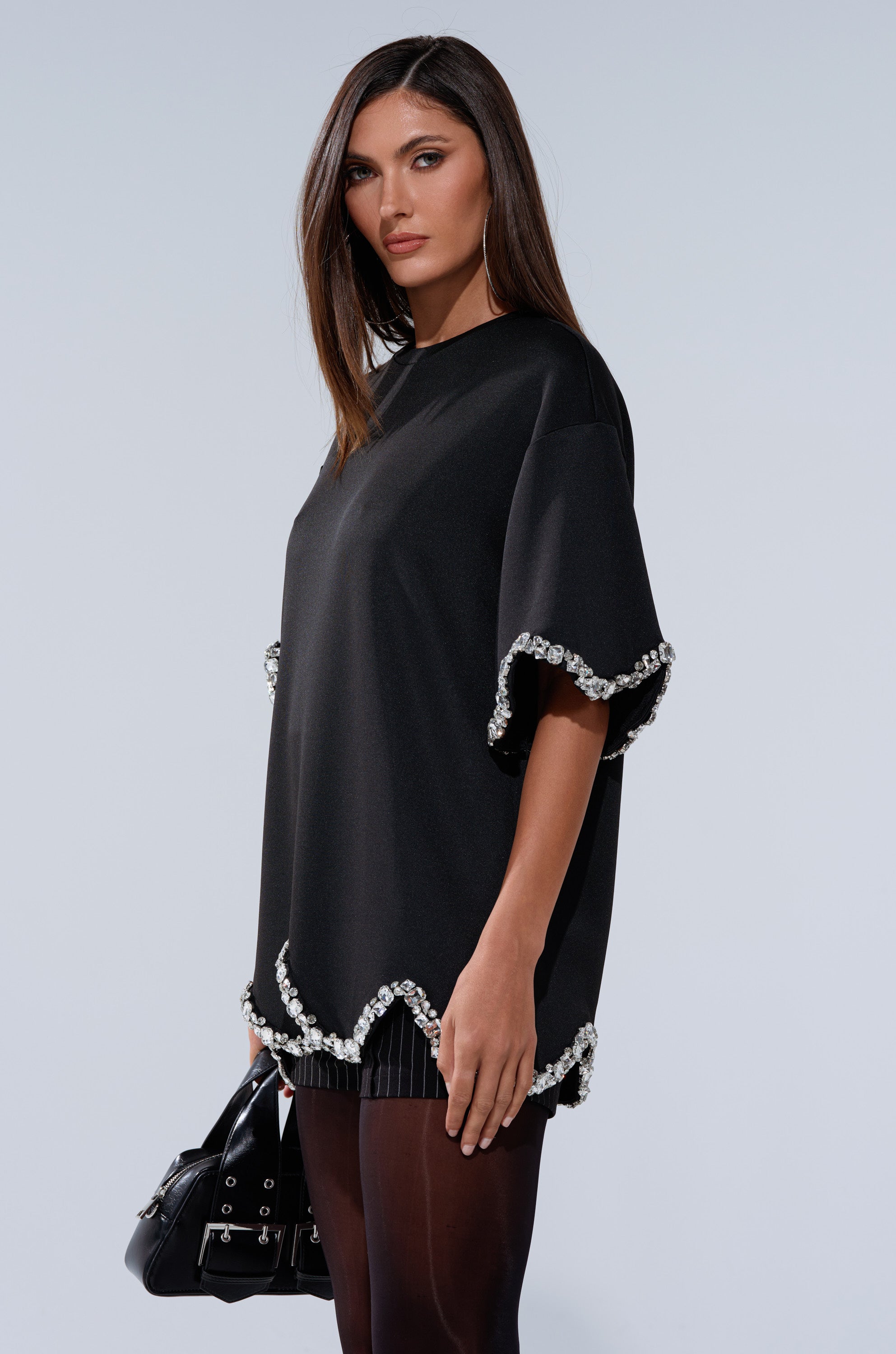 AT LEAST I'M ALIVE OVERSIZED TEE WITH RHINESTONES