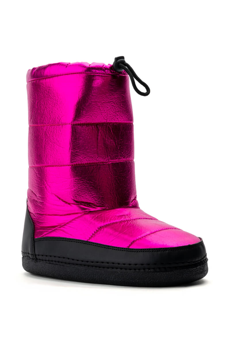AZALEA WANG BECKY METALLIC WARM LINED BOOTIE IN PINK