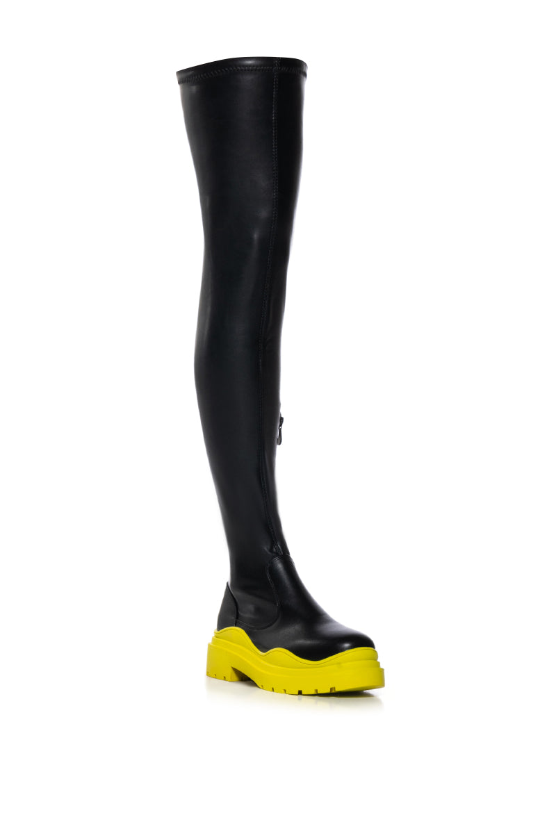 AZALEA WANG CENTERPIECE 4 WAY STRETCH BOOT IN YELLOW