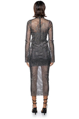 BLING BLING RHINESTONE MESH MIDI DRESS