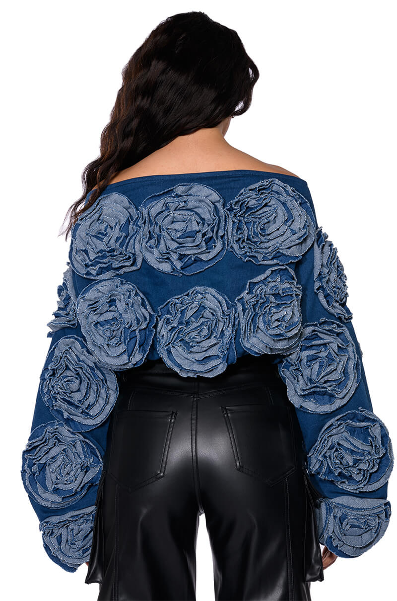 EASY DENIM OFF THE SHOULDER SWEATSHIRT