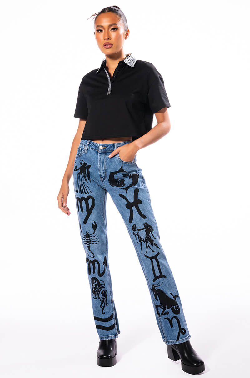 CHECK MATE RHINESTONE COLLAR POLO TSHIRT
