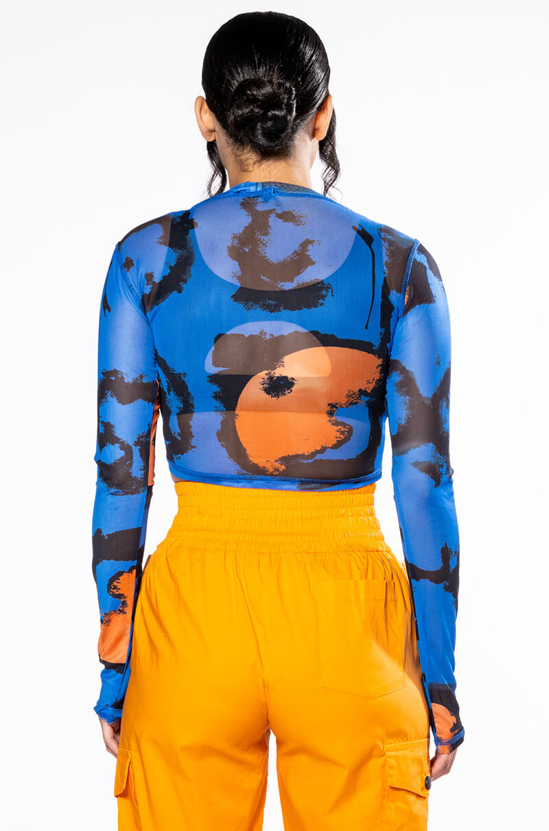 COLORS OF THE WIND LONG SLEEVE CREW NECK MESH CROP