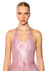 KEIRA METALLIC SLEEVELESS BODYSUIT IN PINK