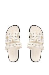 LEISURE EMBELLISHED FLAT SANDAL IN WHITE