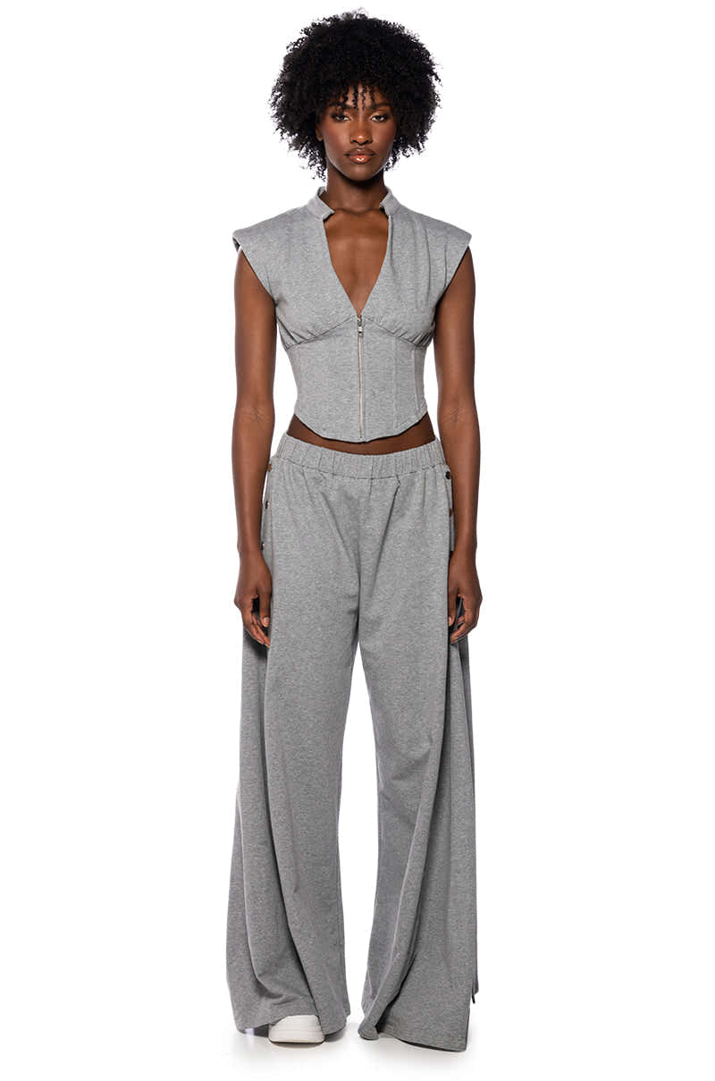 LONDYN SLEEVELESS ZIP UP CORSET SWEATSHIRT IN GREY