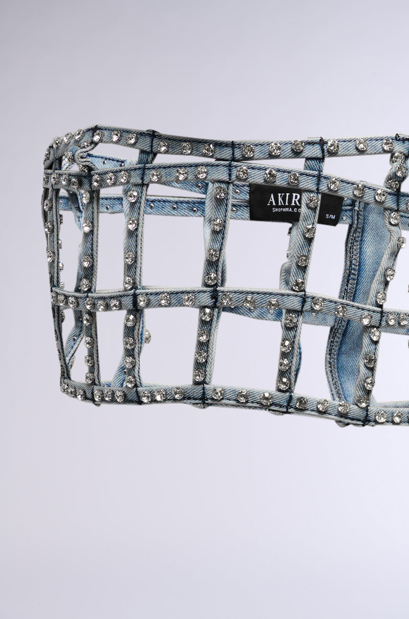 NEVER CAGED DENIM CORSET BELT