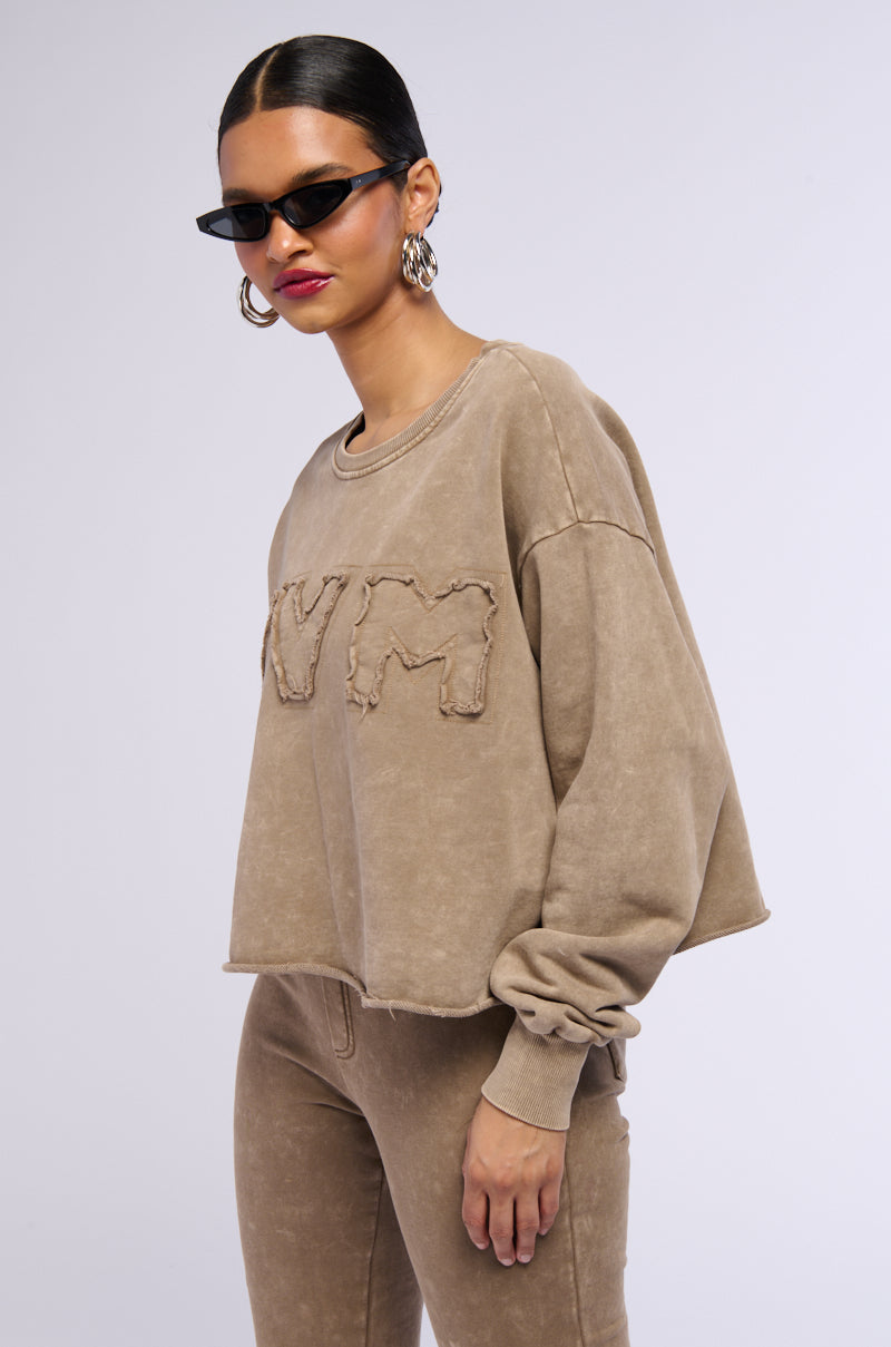 NEVER MIND BABE CROPPED MINERAL WASH SWEATSHIRT
